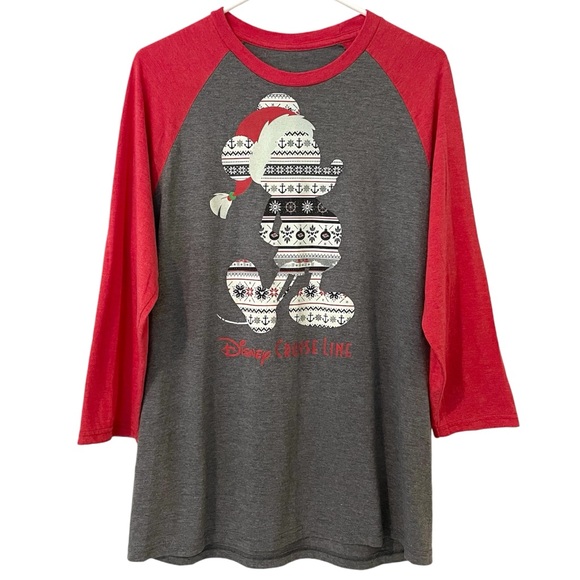 Disney Mickey Mouse Fair Isle Christmas Print Raglan Baseball Shirt - Picture 2 of 13